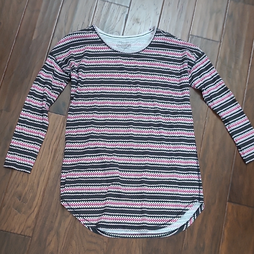 Victoria's Secret Black, Pink & White Striped Long-sleeved Nightgown size Small